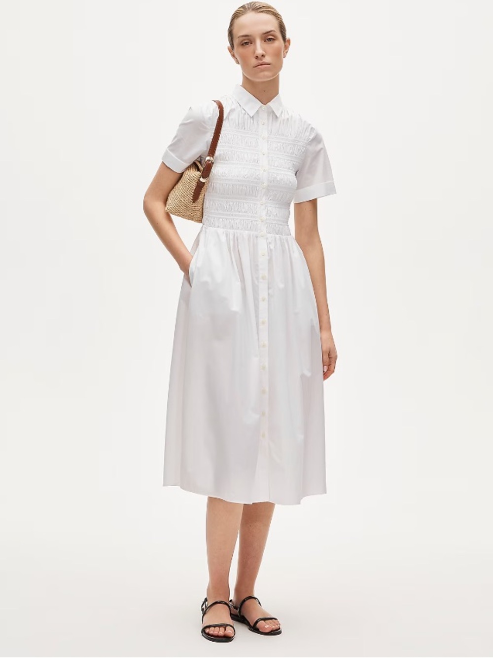 J. Crew white Elsie Smock shirt-dress cotton poplin Medium MP M Petite NWT $168